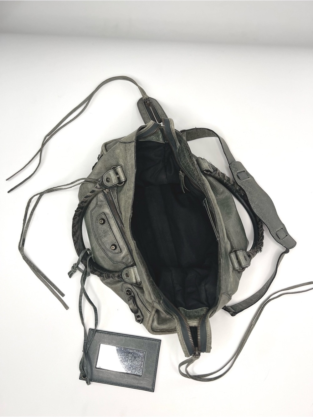 Auth Balenciaga City Bag grey green Lambskin  Leather shoulder Bag mirror strap - Picture 7 of 11